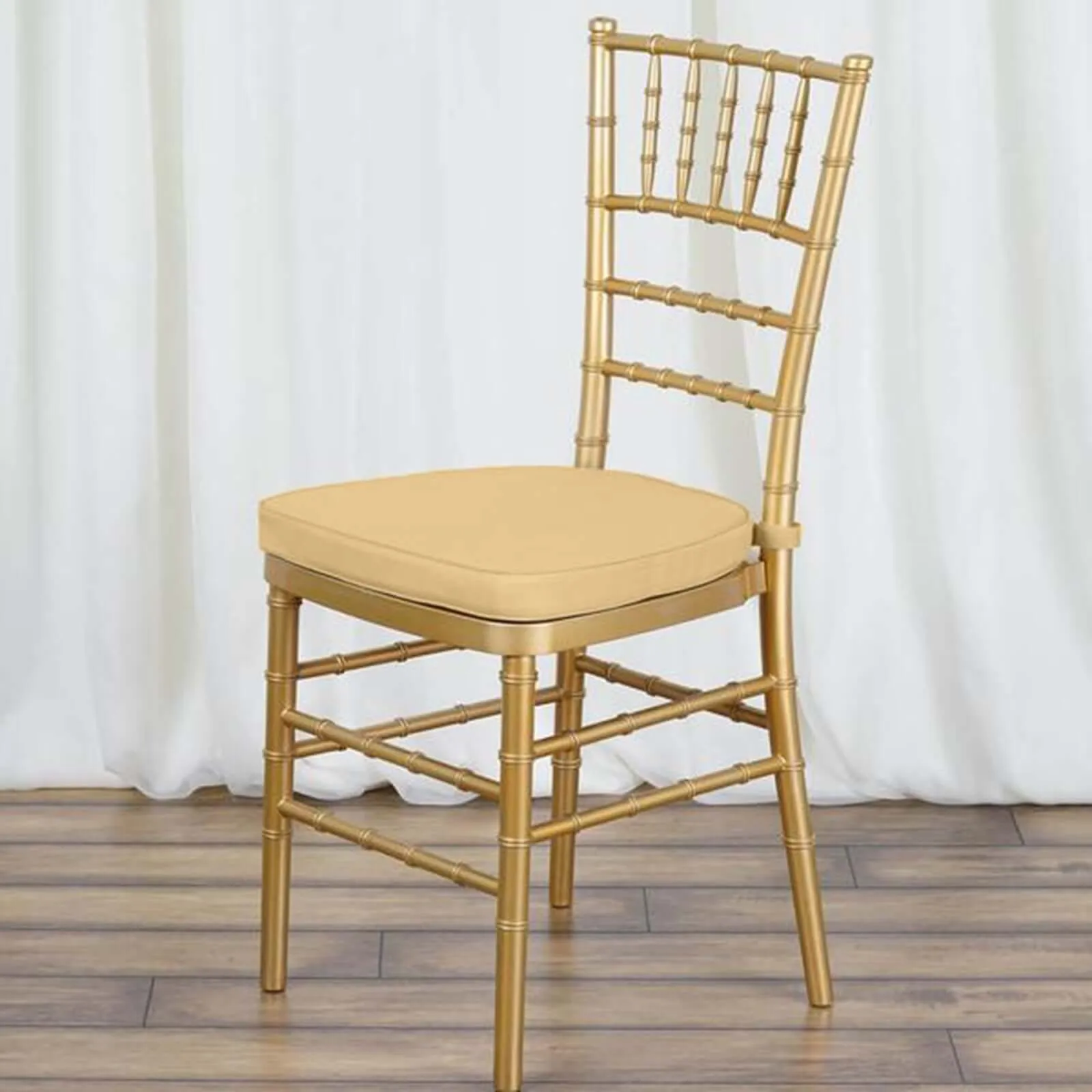 1.5" Thick Champagne Chiavari Chair Pad, Memory Foam Seat Cushion With Ties and Removable Cover