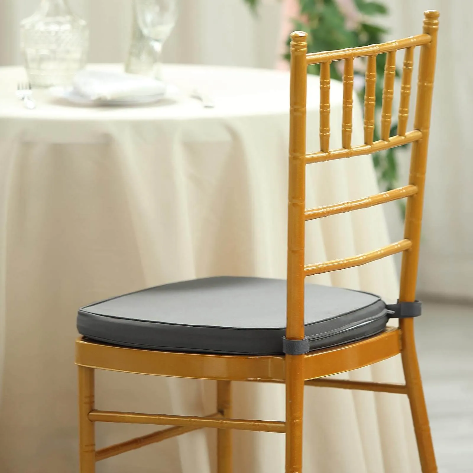 1.5" Thick Charcoal Gray Chiavari Chair Pad, Memory Foam Seat Cushion With Ties and Removable Cover