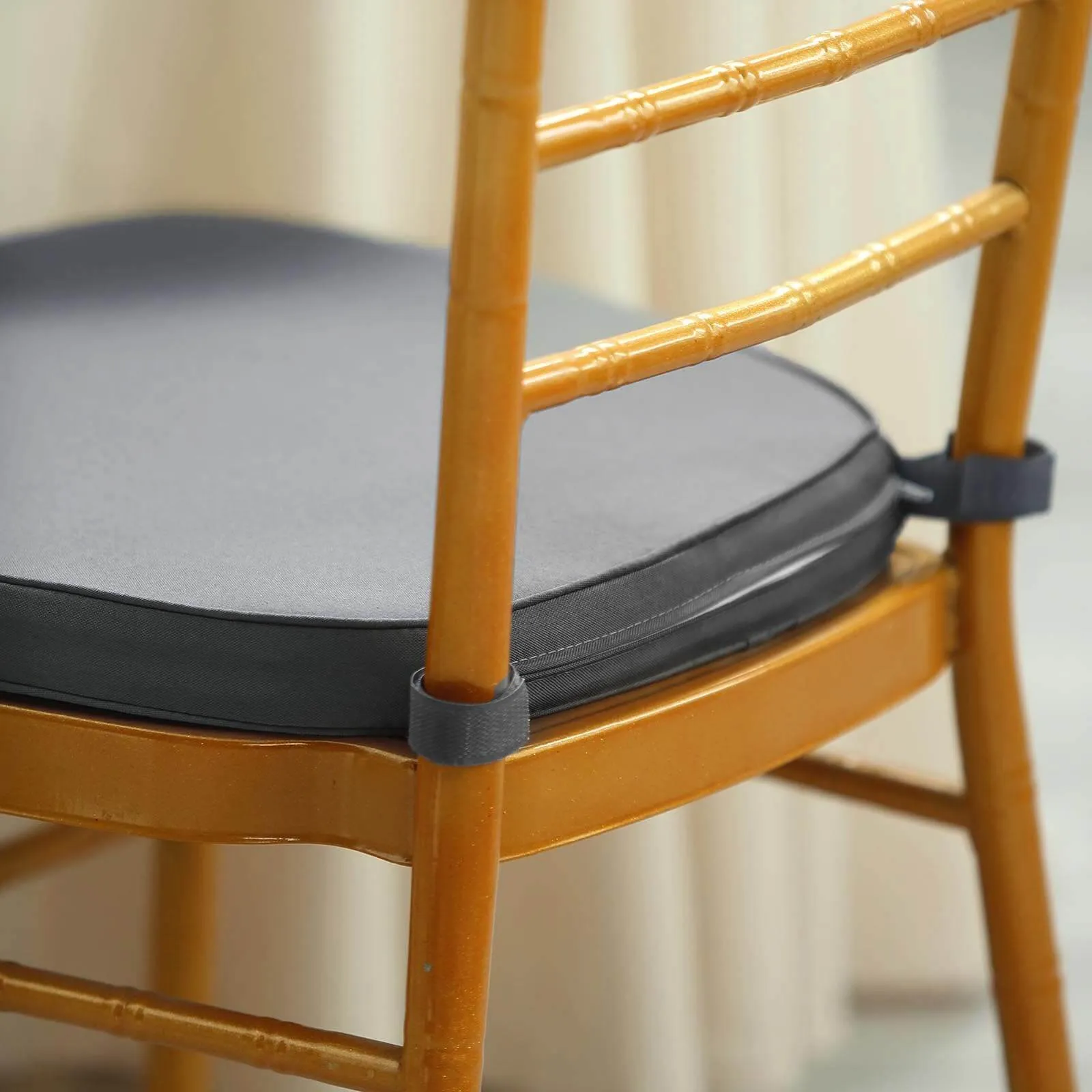 1.5" Thick Charcoal Gray Chiavari Chair Pad, Memory Foam Seat Cushion With Ties and Removable Cover