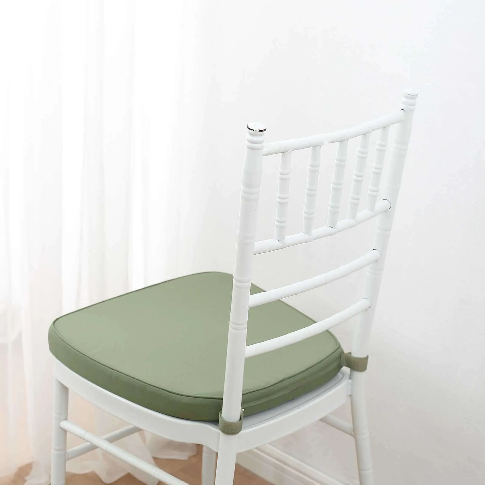 1.5" Thick Dusty Sage Green Chiavari Chair Pad, Memory Foam Seat Cushion With Ties and Removable Cover