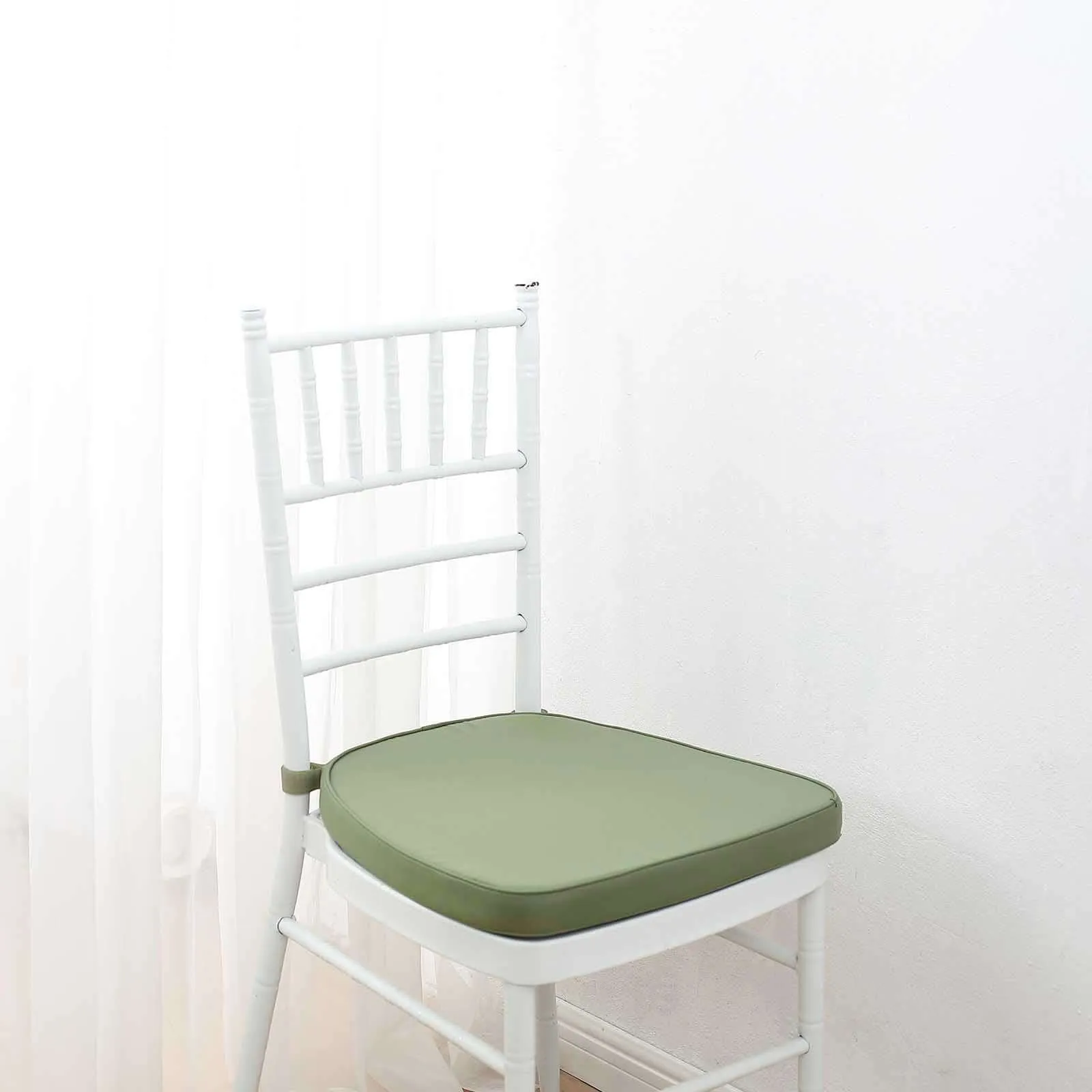 1.5" Thick Dusty Sage Green Chiavari Chair Pad, Memory Foam Seat Cushion With Ties and Removable Cover