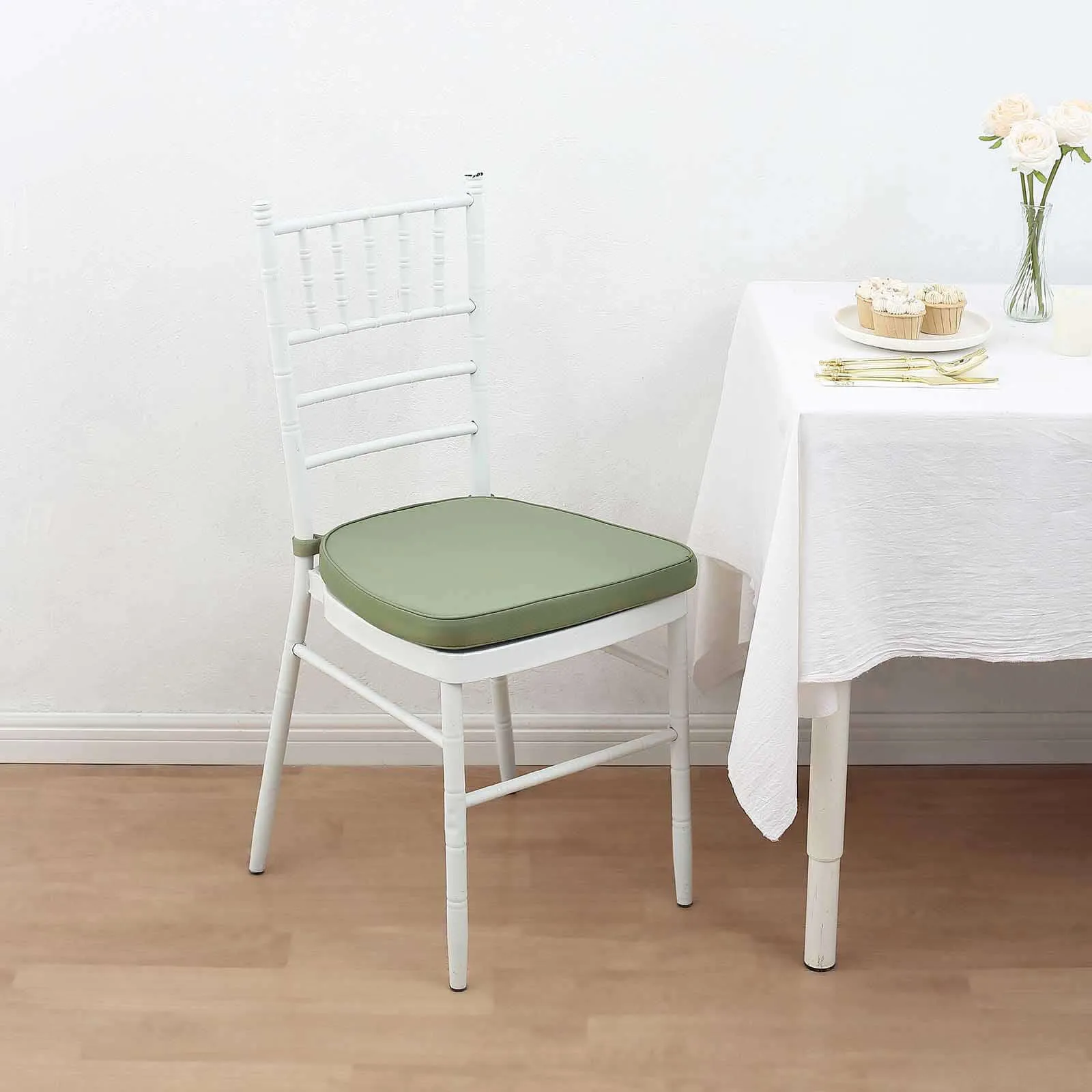 1.5" Thick Dusty Sage Green Chiavari Chair Pad, Memory Foam Seat Cushion With Ties and Removable Cover