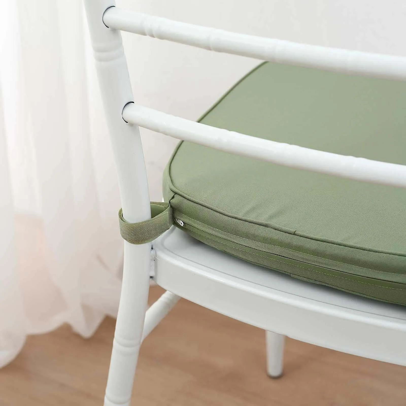 1.5" Thick Dusty Sage Green Chiavari Chair Pad, Memory Foam Seat Cushion With Ties and Removable Cover