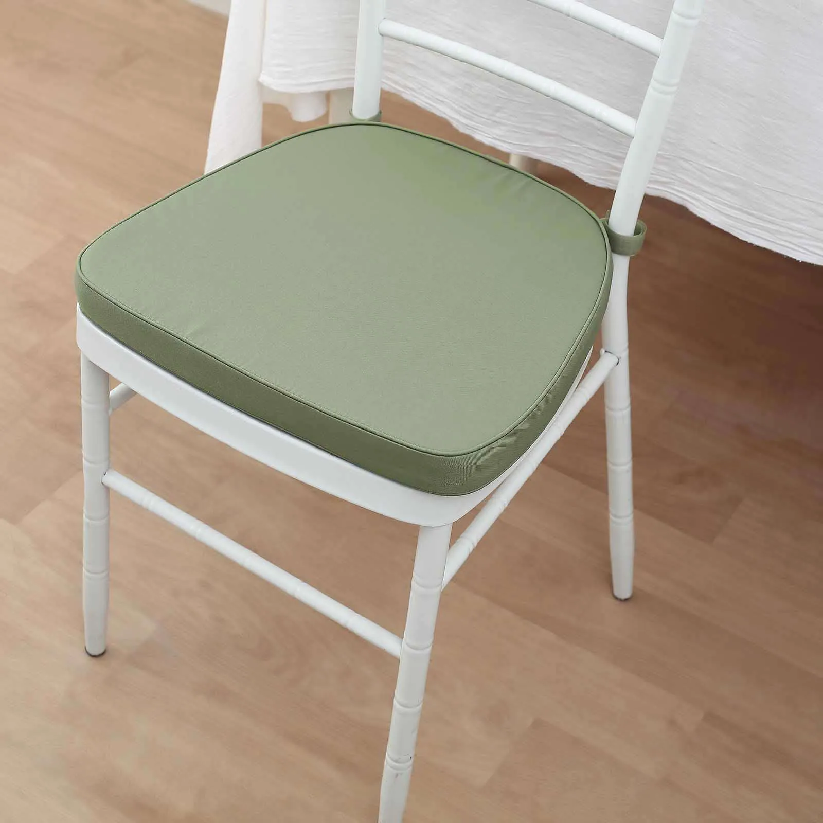 1.5" Thick Dusty Sage Green Chiavari Chair Pad, Memory Foam Seat Cushion With Ties and Removable Cover