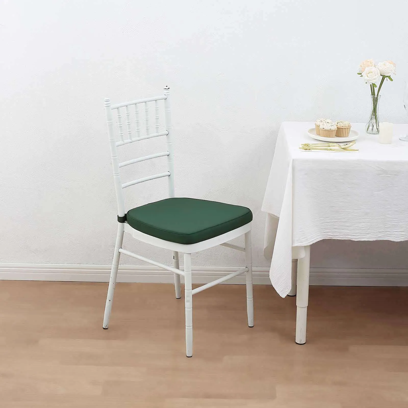 1.5" Thick Hunter Emerald Green Chiavari Chair Pad, Memory Foam Seat Cushion With Ties and Removable Cover