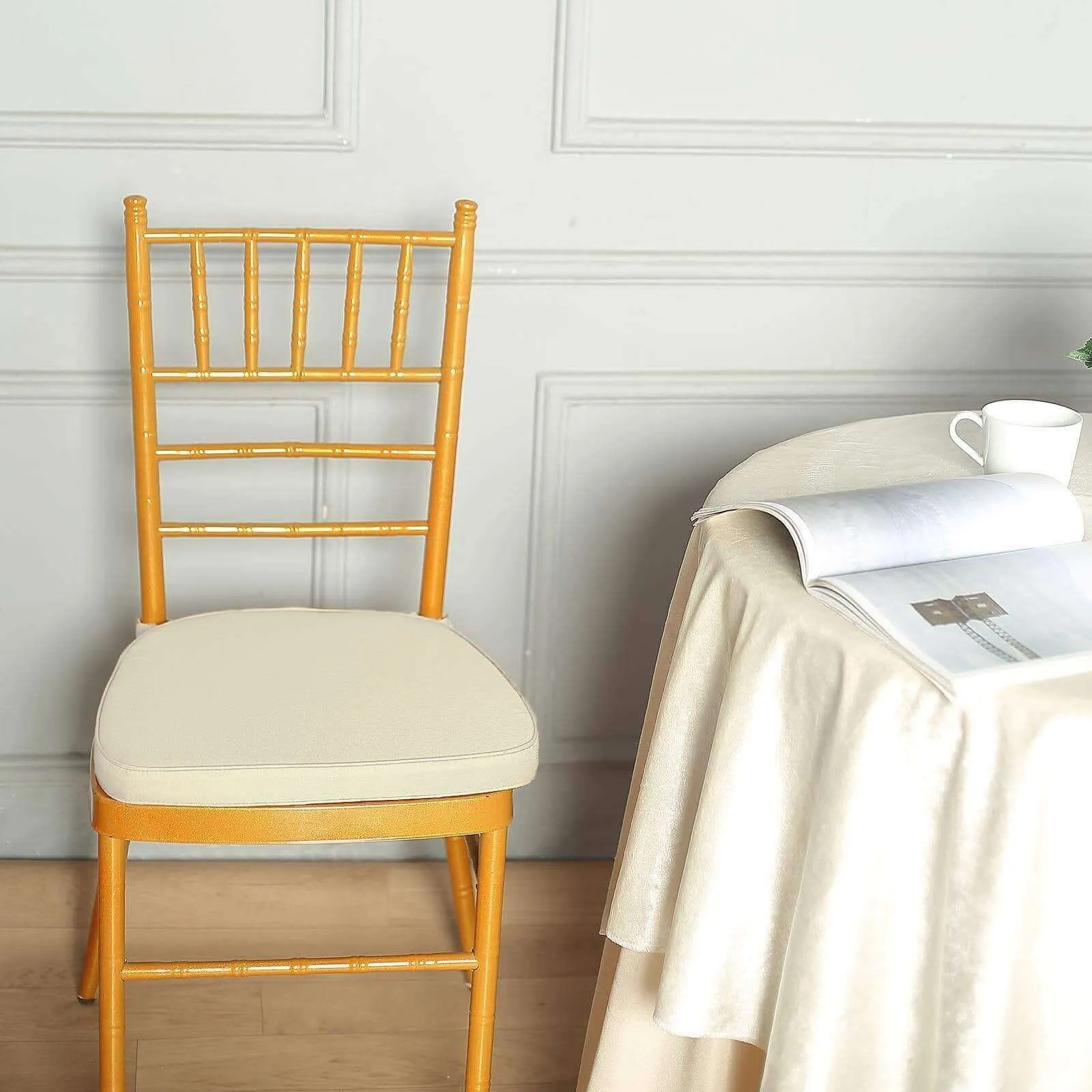 1.5" Thick Ivory Chiavari Chair Pad, Memory Foam Seat Cushion With Ties and Removable Cover