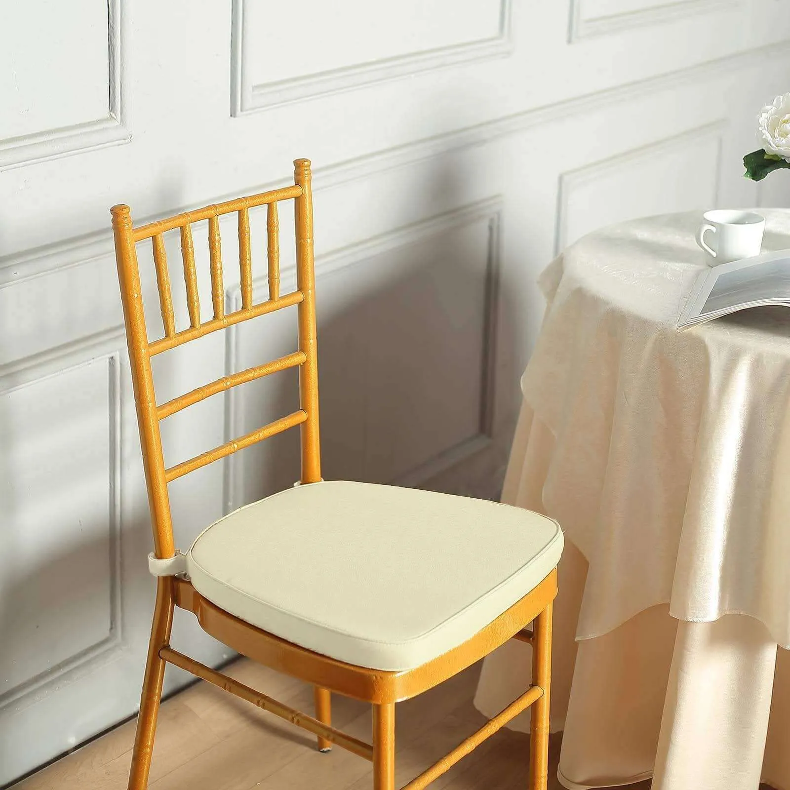 1.5" Thick Ivory Chiavari Chair Pad, Memory Foam Seat Cushion With Ties and Removable Cover