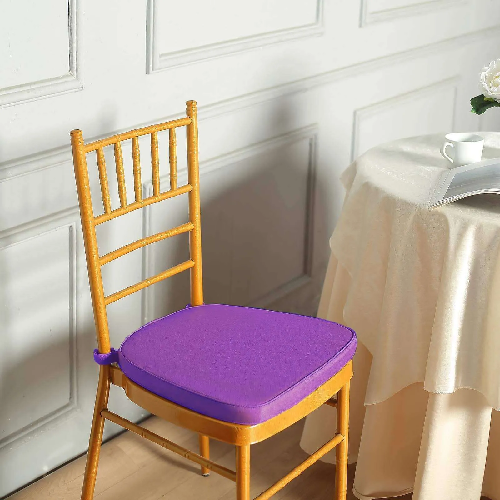 1.5" Thick Purple Chiavari Chair Pad, Memory Foam Seat Cushion With Ties and Removable Cover