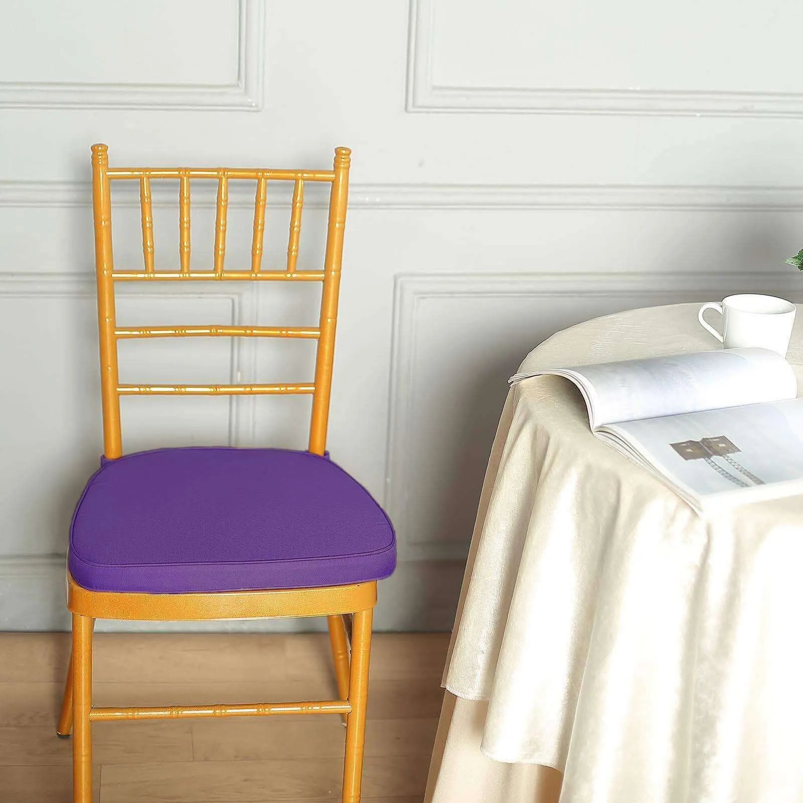 1.5" Thick Purple Chiavari Chair Pad, Memory Foam Seat Cushion With Ties and Removable Cover