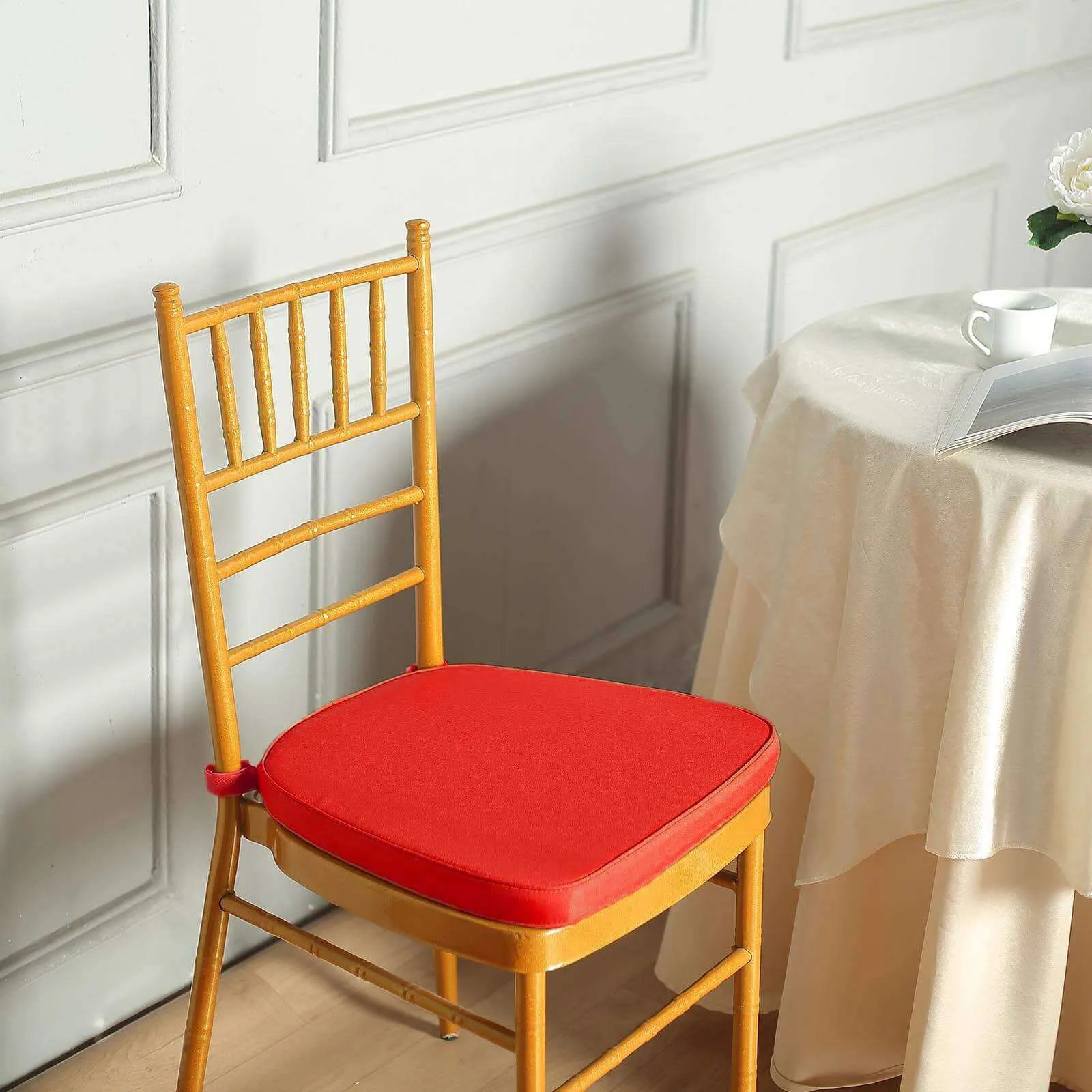 1.5" Thick Red Chiavari Chair Pad, Memory Foam Seat Cushion With Ties and Removable Cover