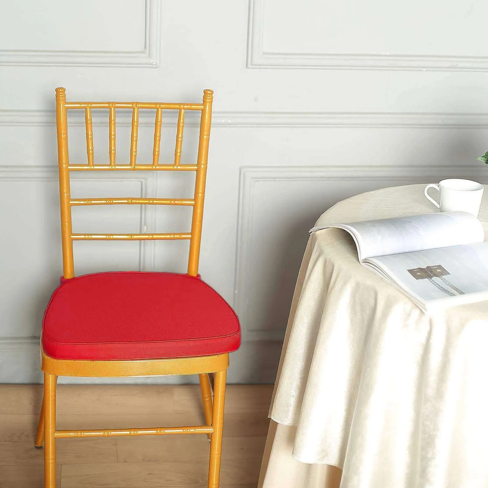 1.5" Thick Red Chiavari Chair Pad, Memory Foam Seat Cushion With Ties and Removable Cover