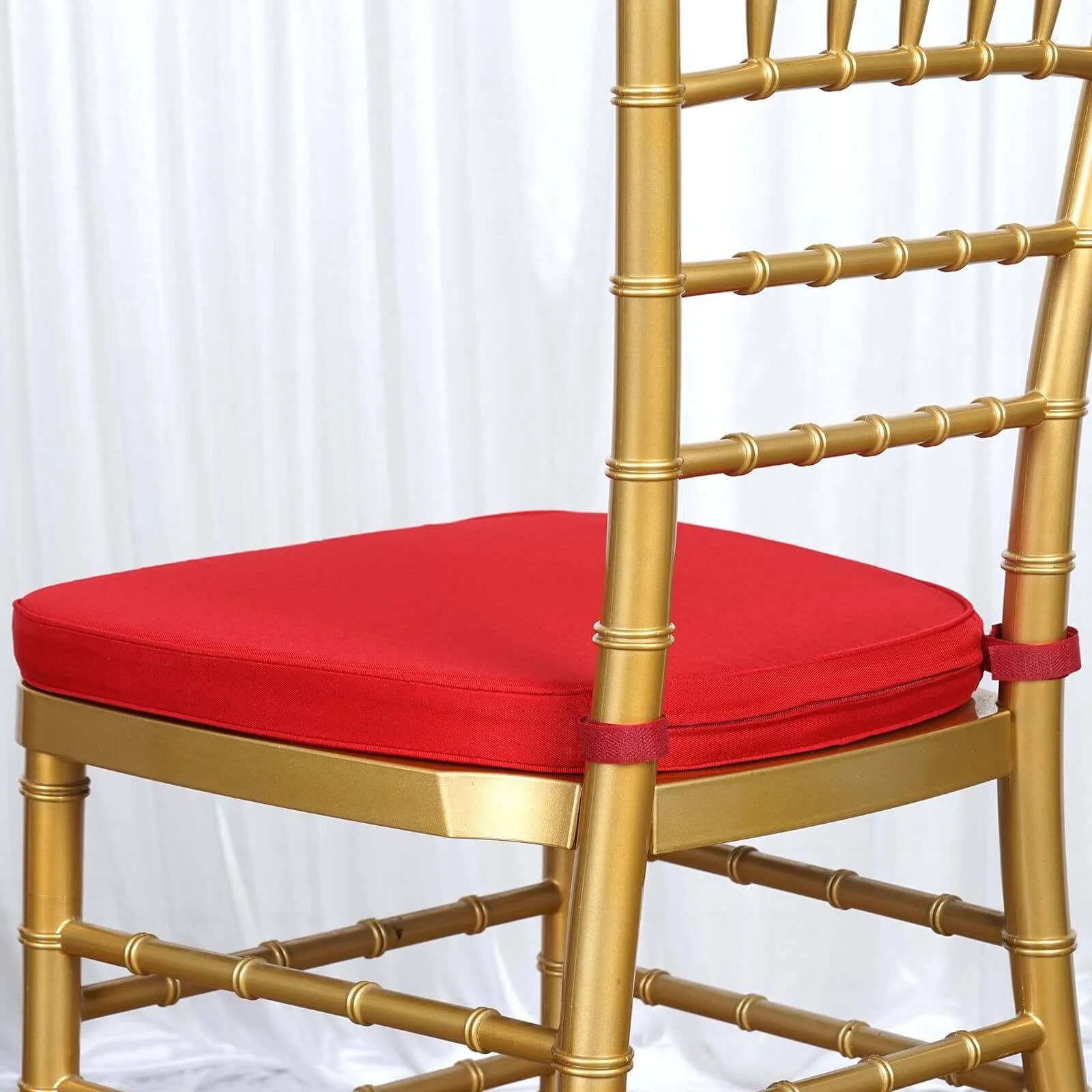 1.5" Thick Red Chiavari Chair Pad, Memory Foam Seat Cushion With Ties and Removable Cover