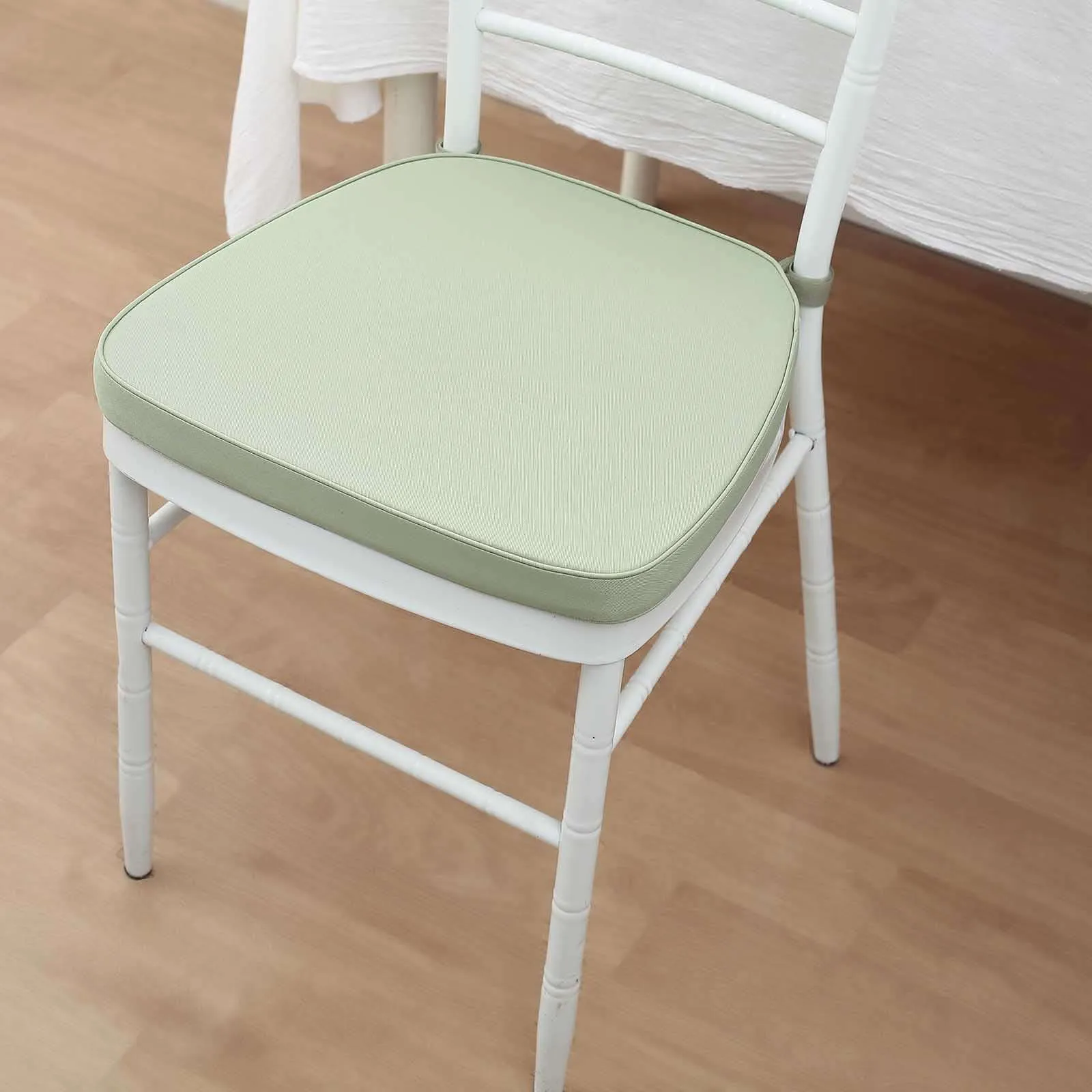 1.5" Thick Sage Green Chiavari Chair Pad, Memory Foam Seat Cushion With Ties and Removable Cover