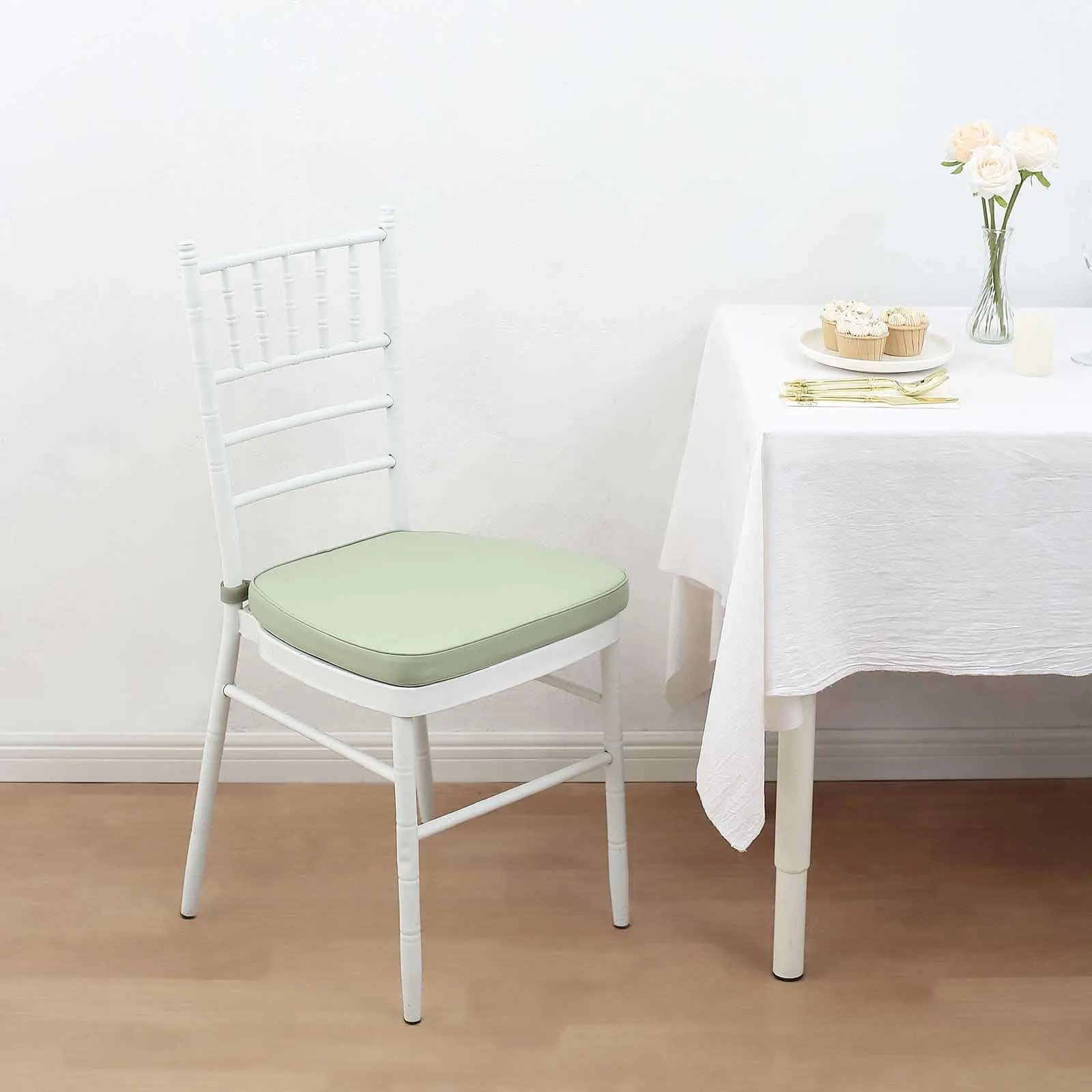 1.5" Thick Sage Green Chiavari Chair Pad, Memory Foam Seat Cushion With Ties and Removable Cover