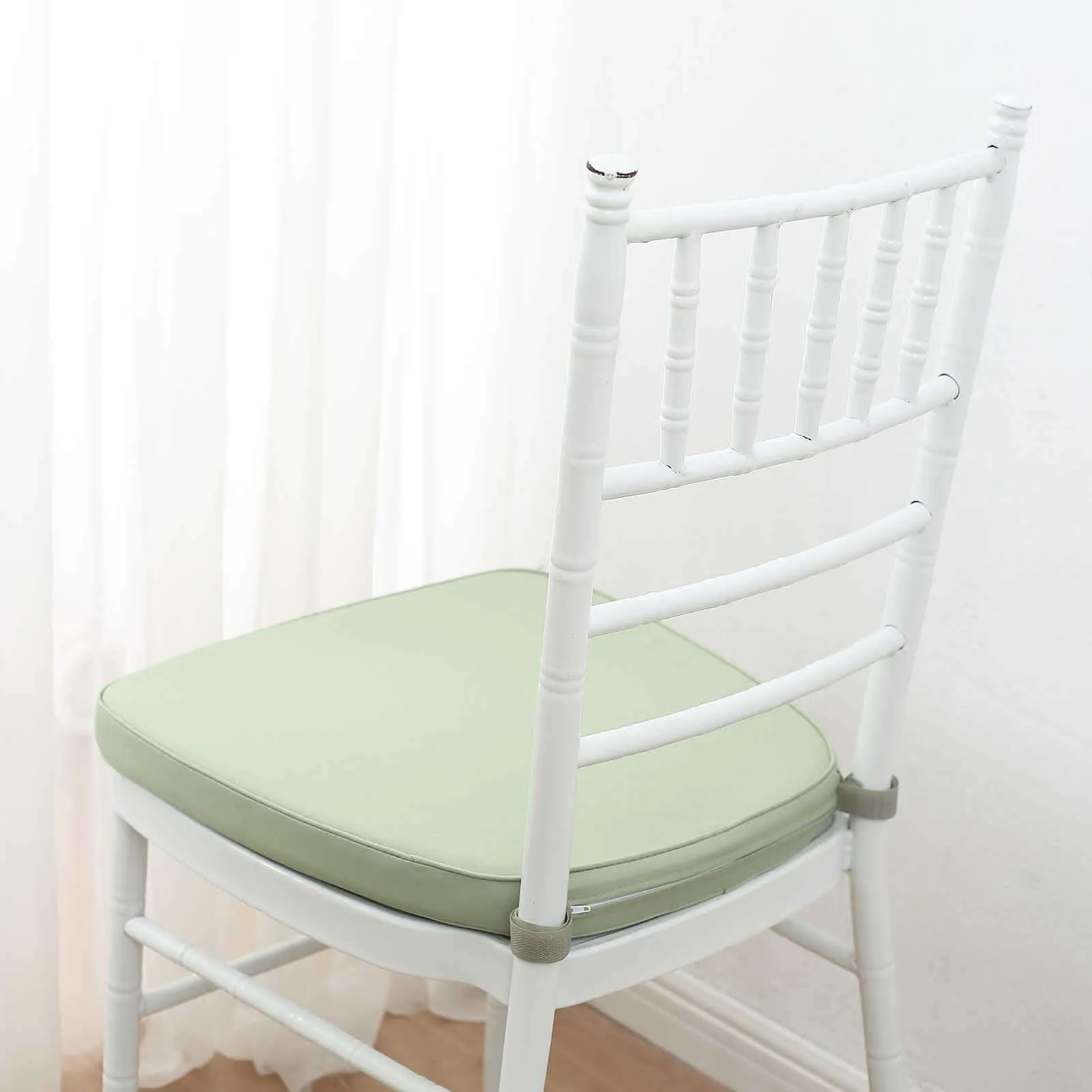 1.5" Thick Sage Green Chiavari Chair Pad, Memory Foam Seat Cushion With Ties and Removable Cover