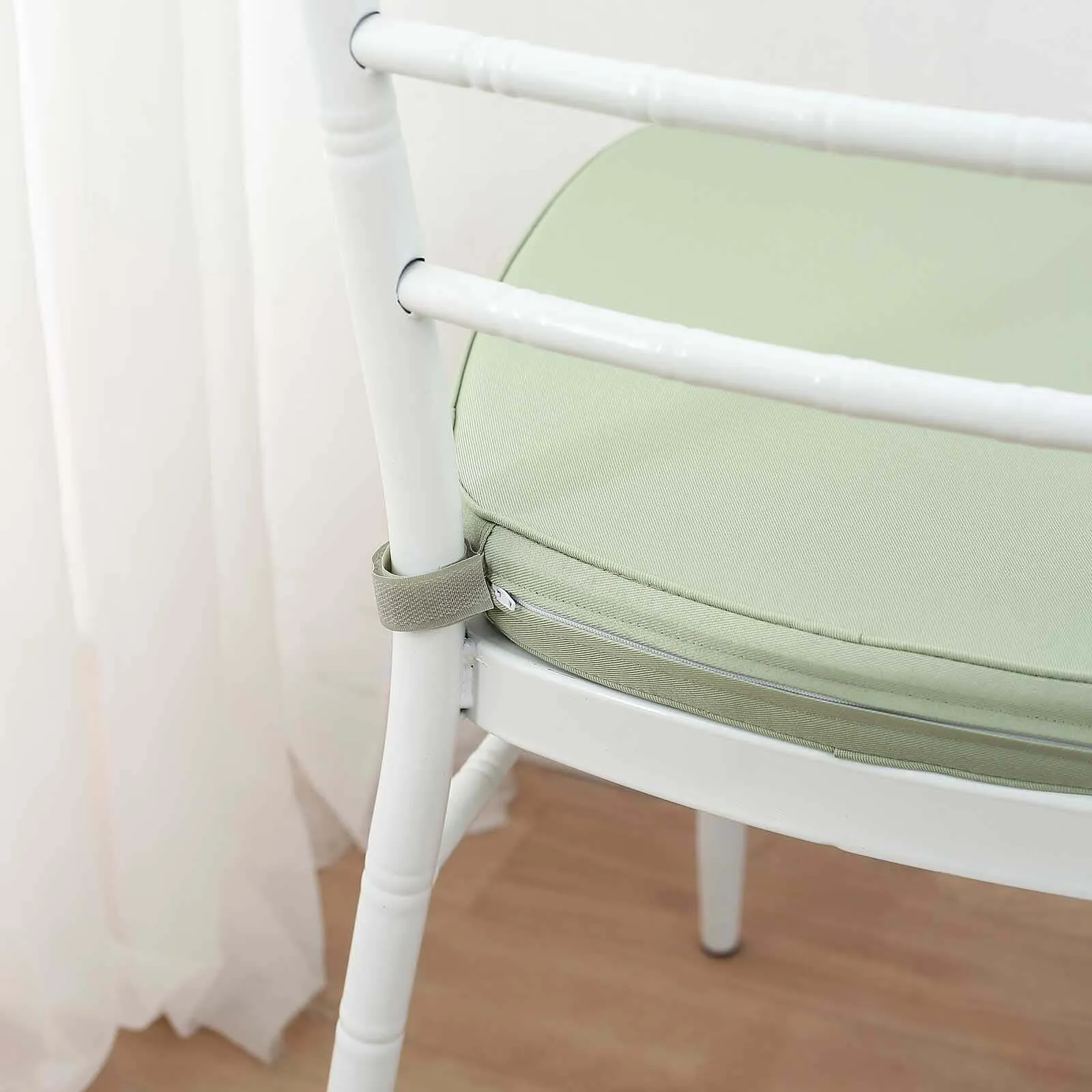 1.5" Thick Sage Green Chiavari Chair Pad, Memory Foam Seat Cushion With Ties and Removable Cover