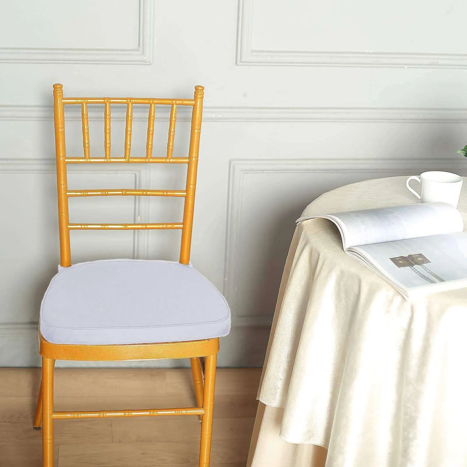 1.5" Thick Silver Chiavari Chair Pad, Memory Foam Seat Cushion With Ties and Removable Cover