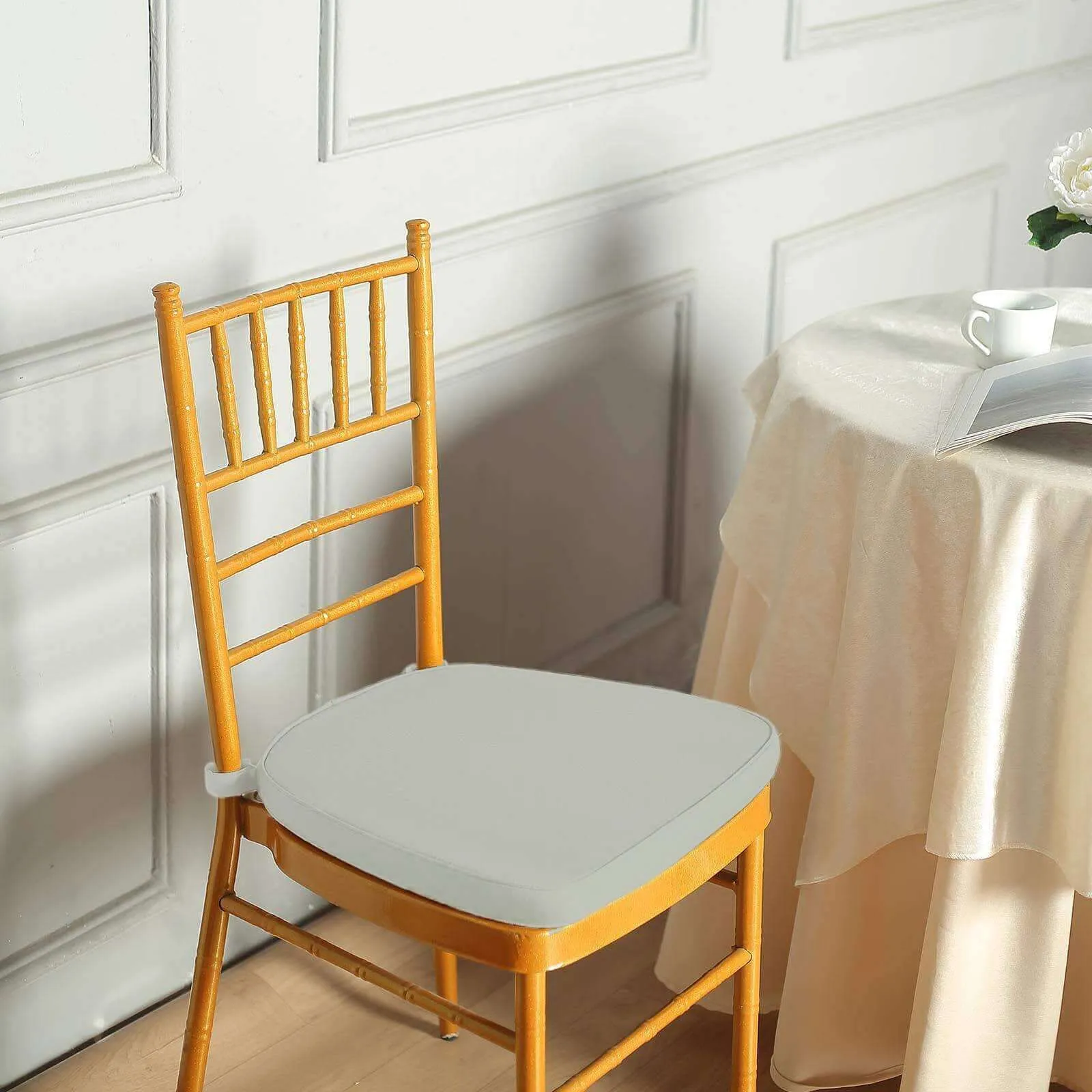 1.5" Thick Silver Chiavari Chair Pad, Memory Foam Seat Cushion With Ties and Removable Cover