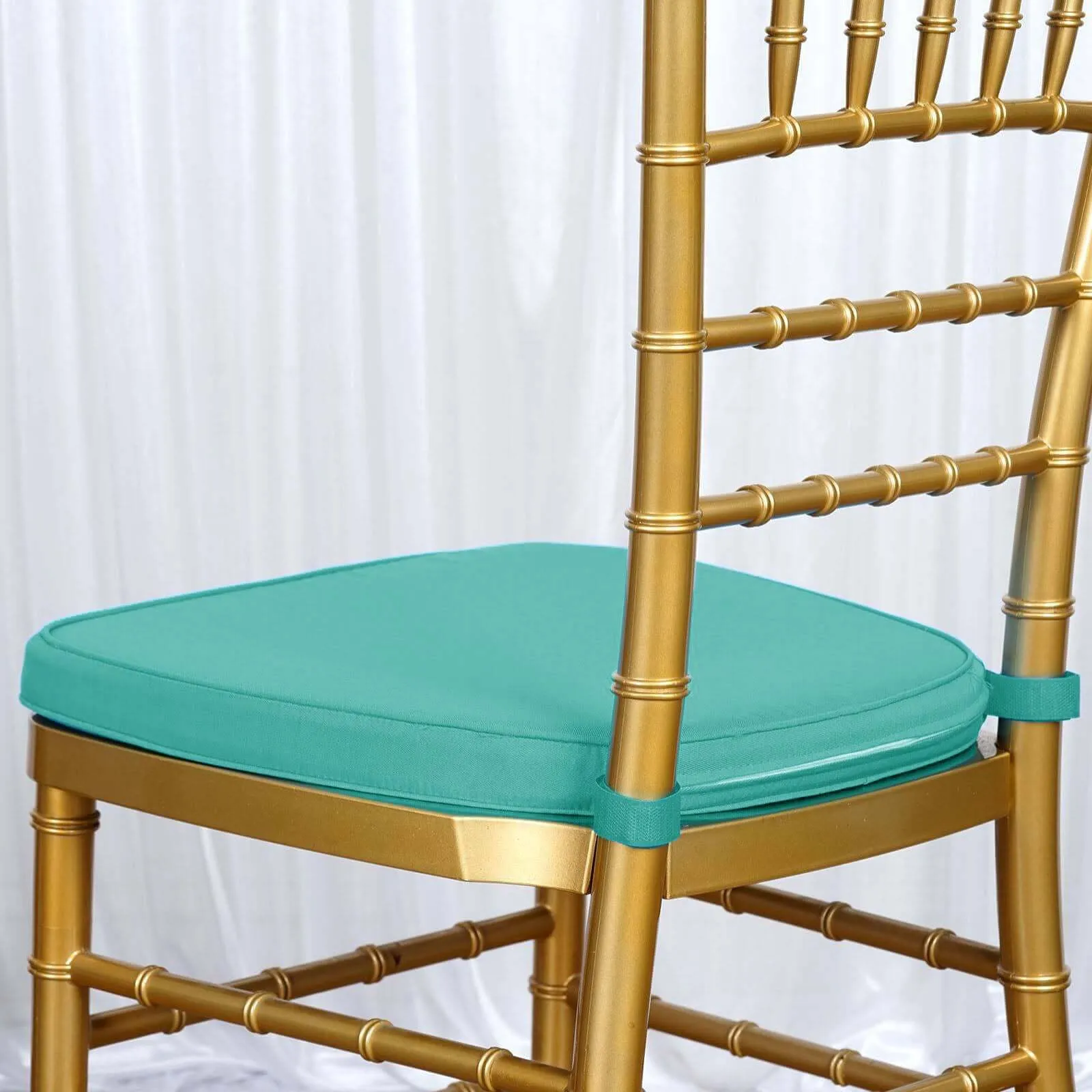 1.5" Thick Turquoise Chiavari Chair Pad, Memory Foam Seat Cushion With Ties and Removable Cover