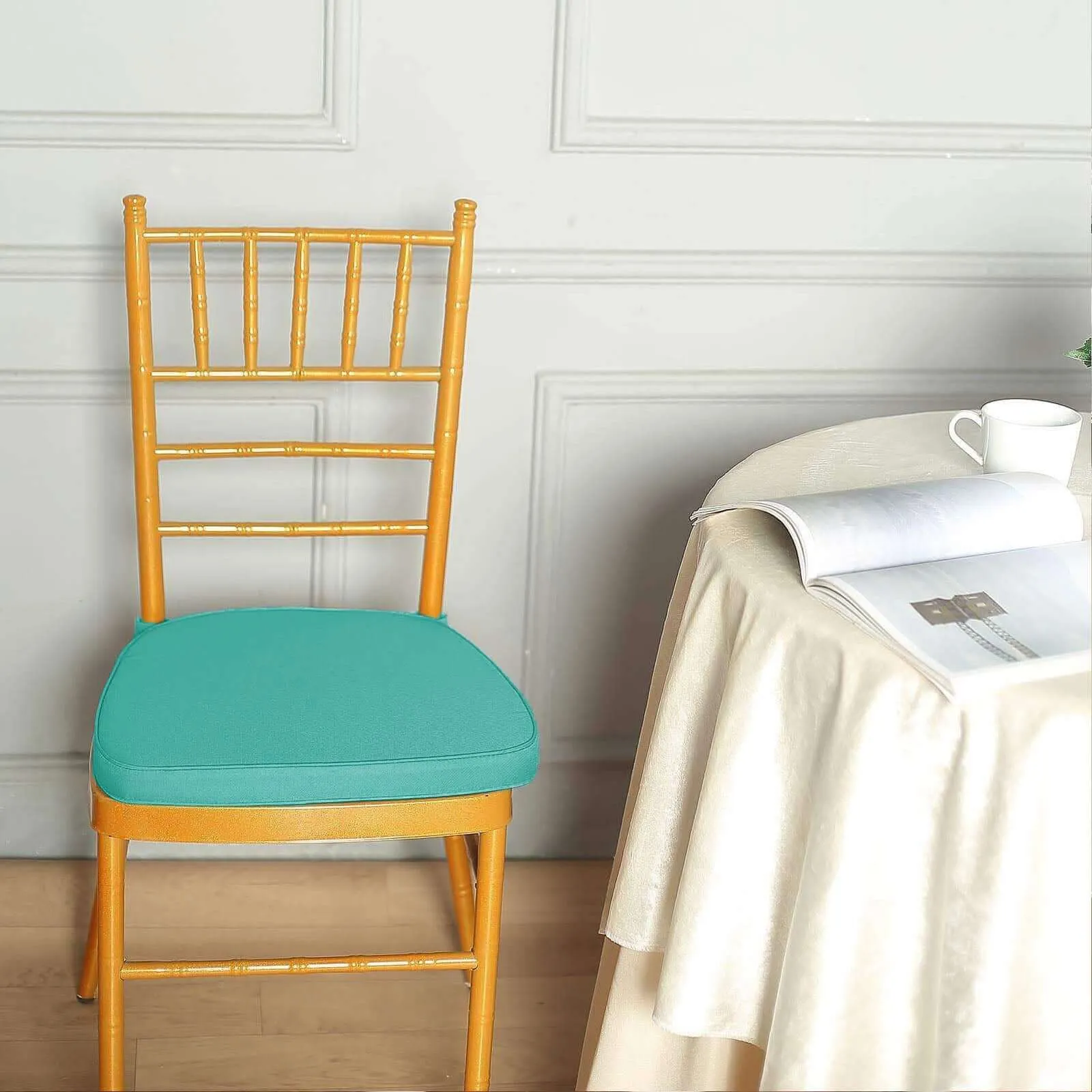 1.5" Thick Turquoise Chiavari Chair Pad, Memory Foam Seat Cushion With Ties and Removable Cover