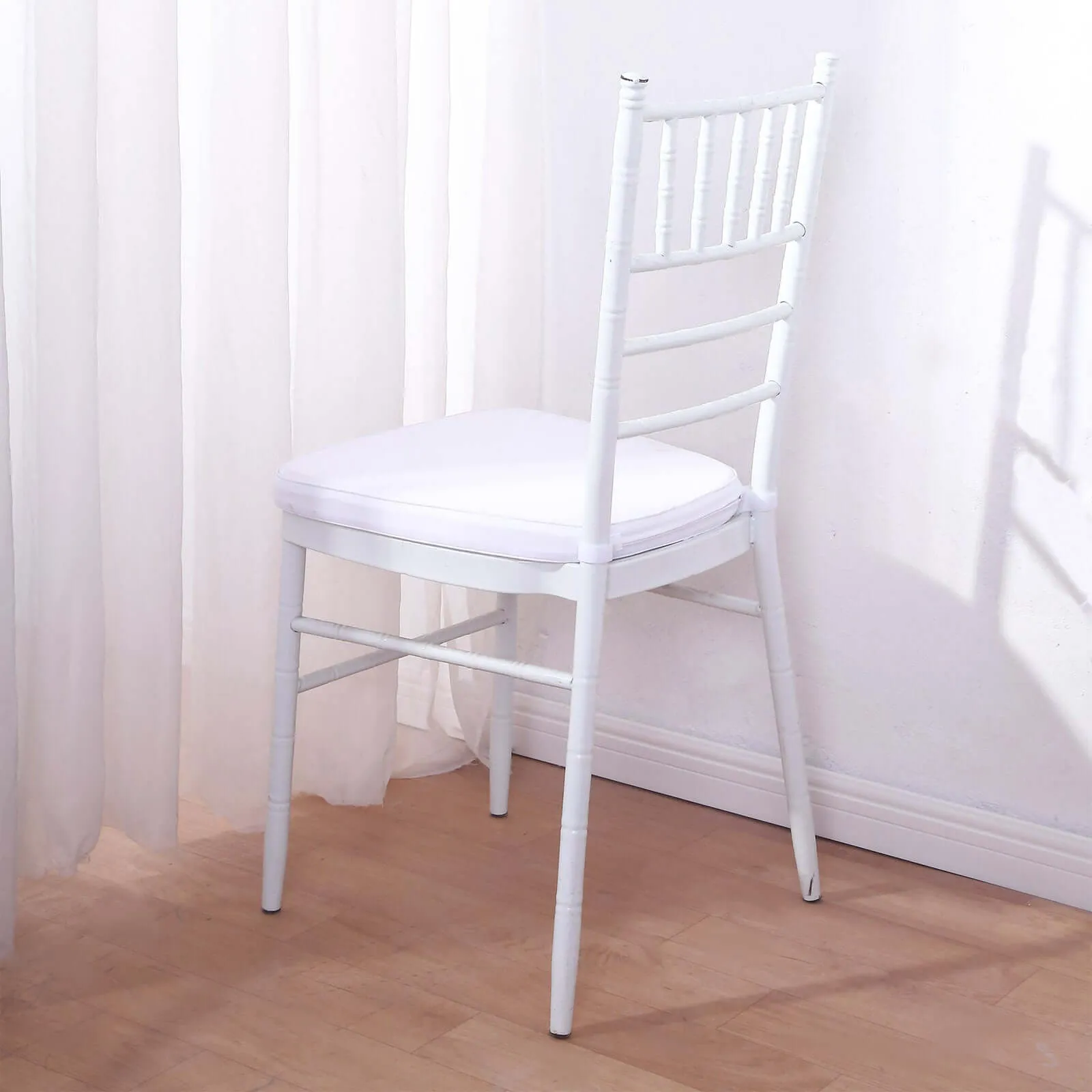 1.5" Thick White Chiavari Chair Pad, Memory Foam Seat Cushion With Ties and Removable Cover