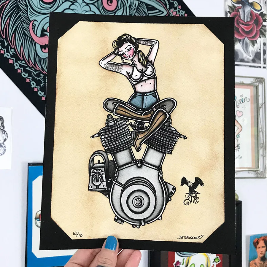 1909 V-Twin Engine Pinup Print