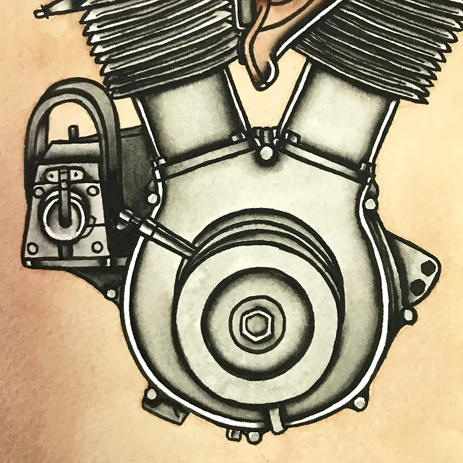 1909 V-Twin Engine Pinup Print