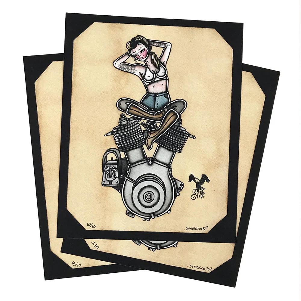 1909 V-Twin Engine Pinup Print