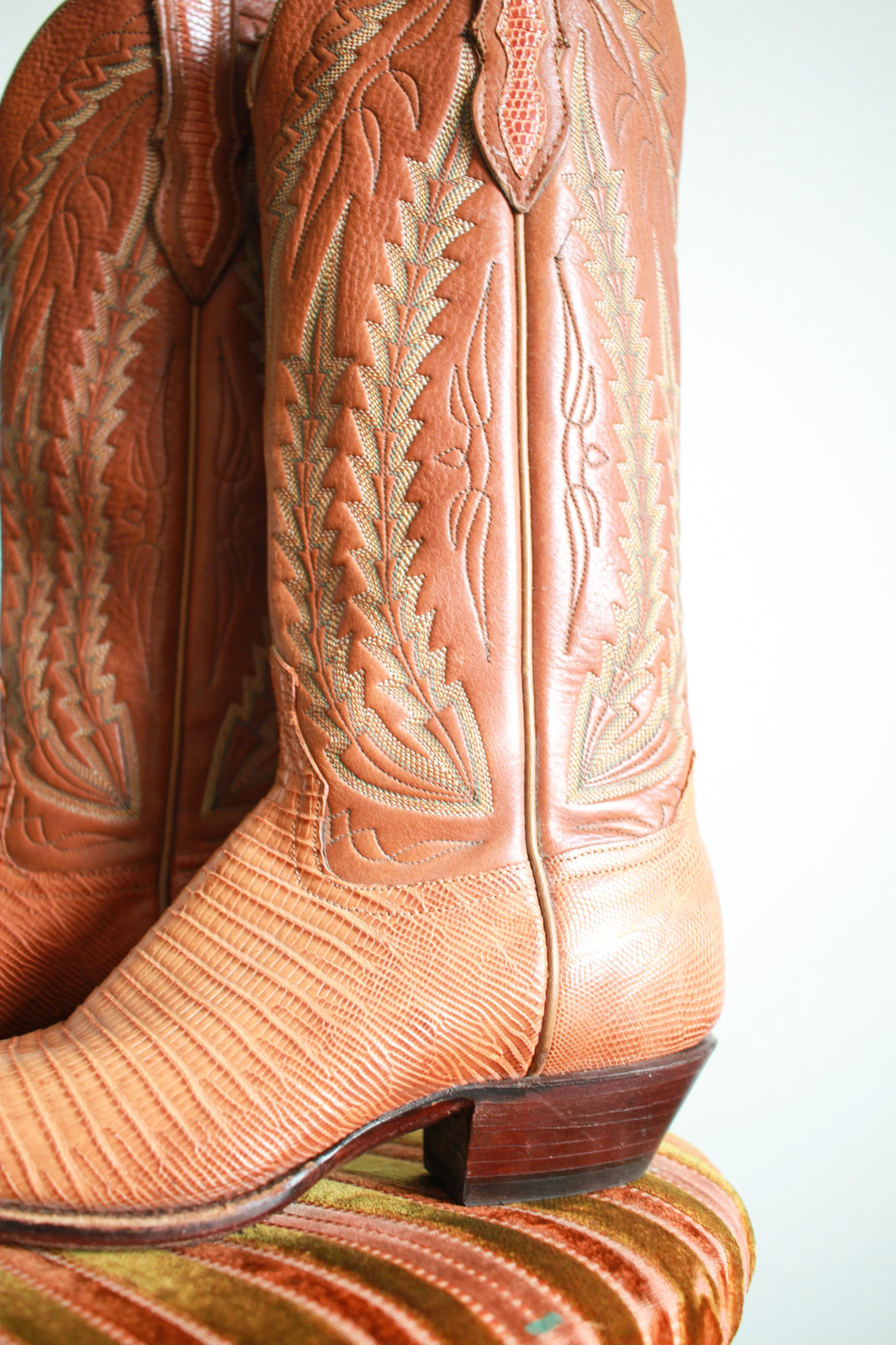 1980s Tall Leather Embroidered Cowboy Boots | 6