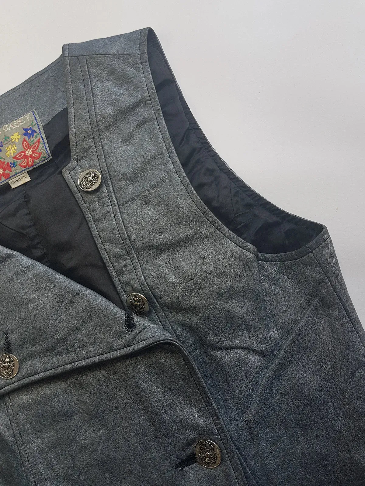 1980s Vintage 100% Genuine Leather Gunmetal Metallic Grey Motorcycle Vest - Metal Hardware - Fully Lined