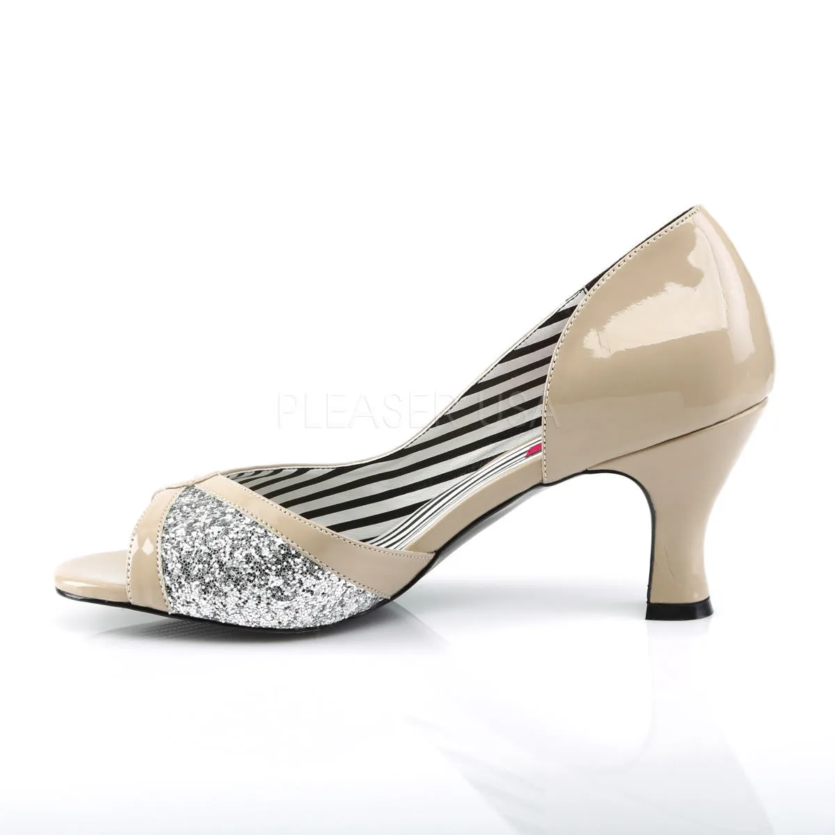 3 Inch Heel JENNA-03 Cream Pat-Silver Glitter