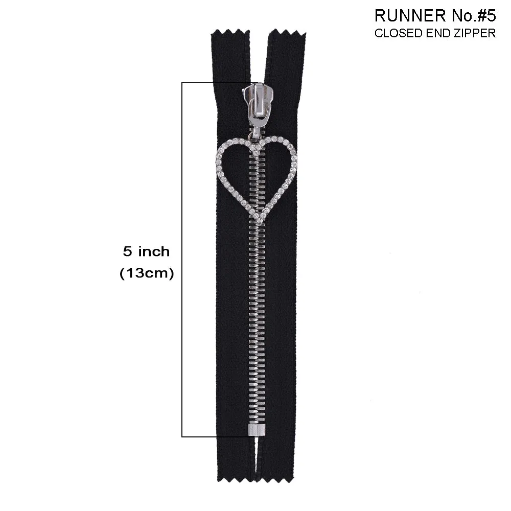 #5 Heart Shape Diamond Runner Fashionable Zipper for Clothing