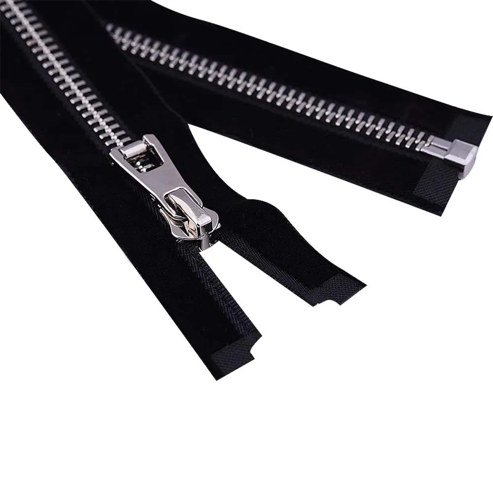 #5 Silver with Black Soft Velvet Tape Zipper for Designer Clothing