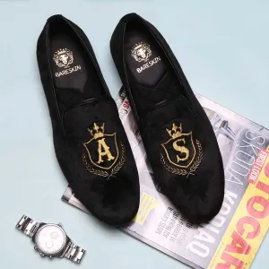 A&S Embroidered Crafted Initial on Black Velvet Slip-on by Brune & Bareskin