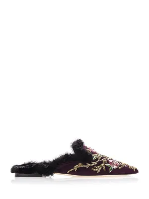 Alberta Ferretti Embroidered Velvet Slippers