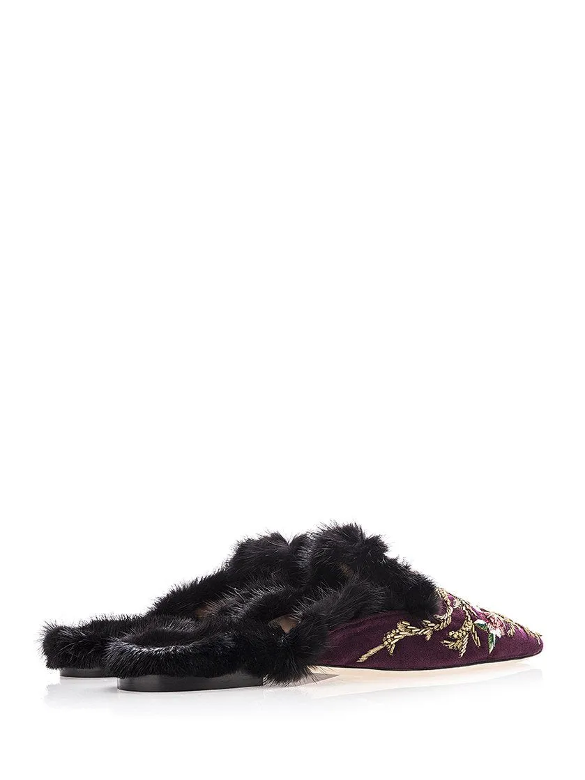 Alberta Ferretti Embroidered Velvet Slippers