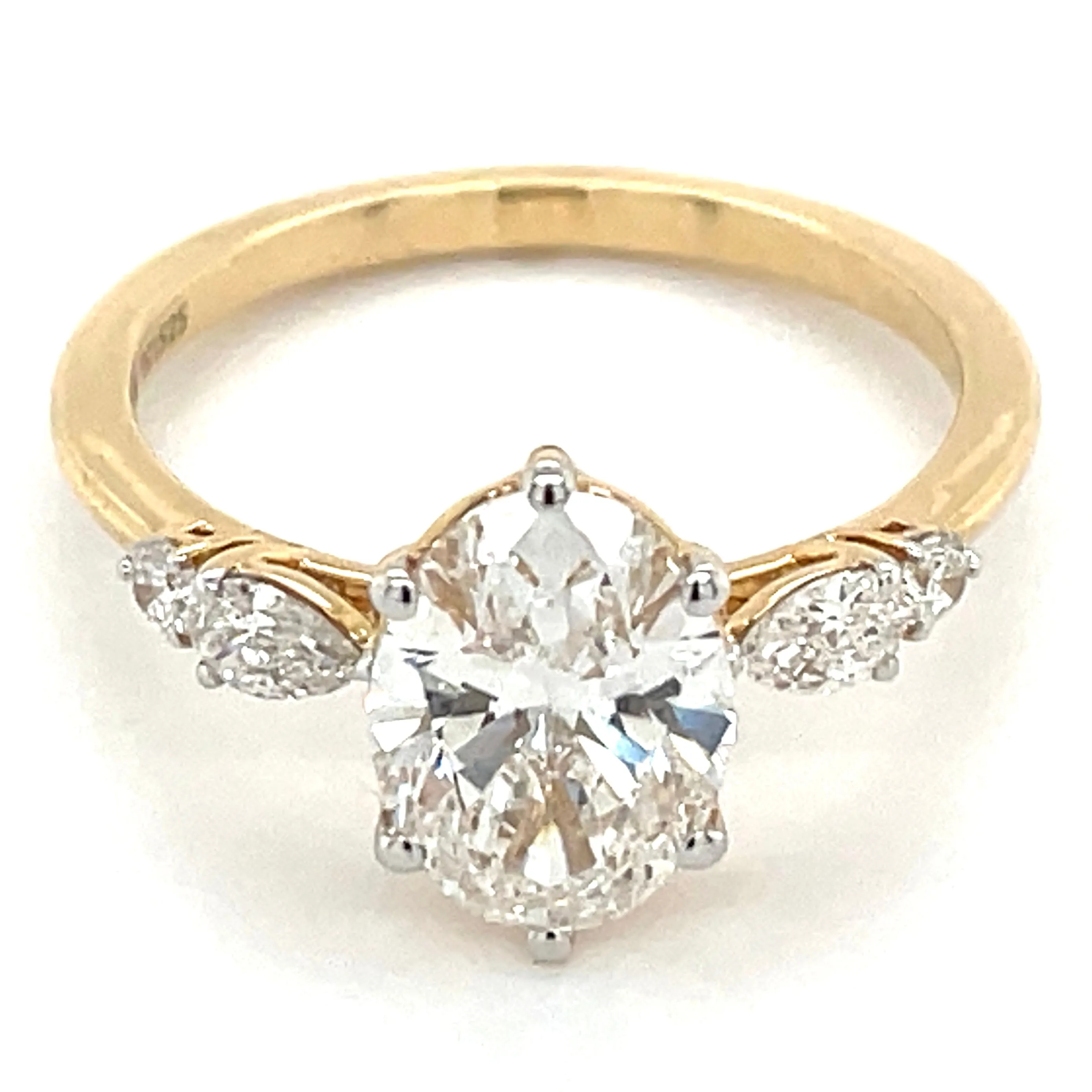 Alexa - 14ct Yellow Gold 2.25ct Laboratory Grown Six Claw Oval Diamond Engagement Ring With Side Stones