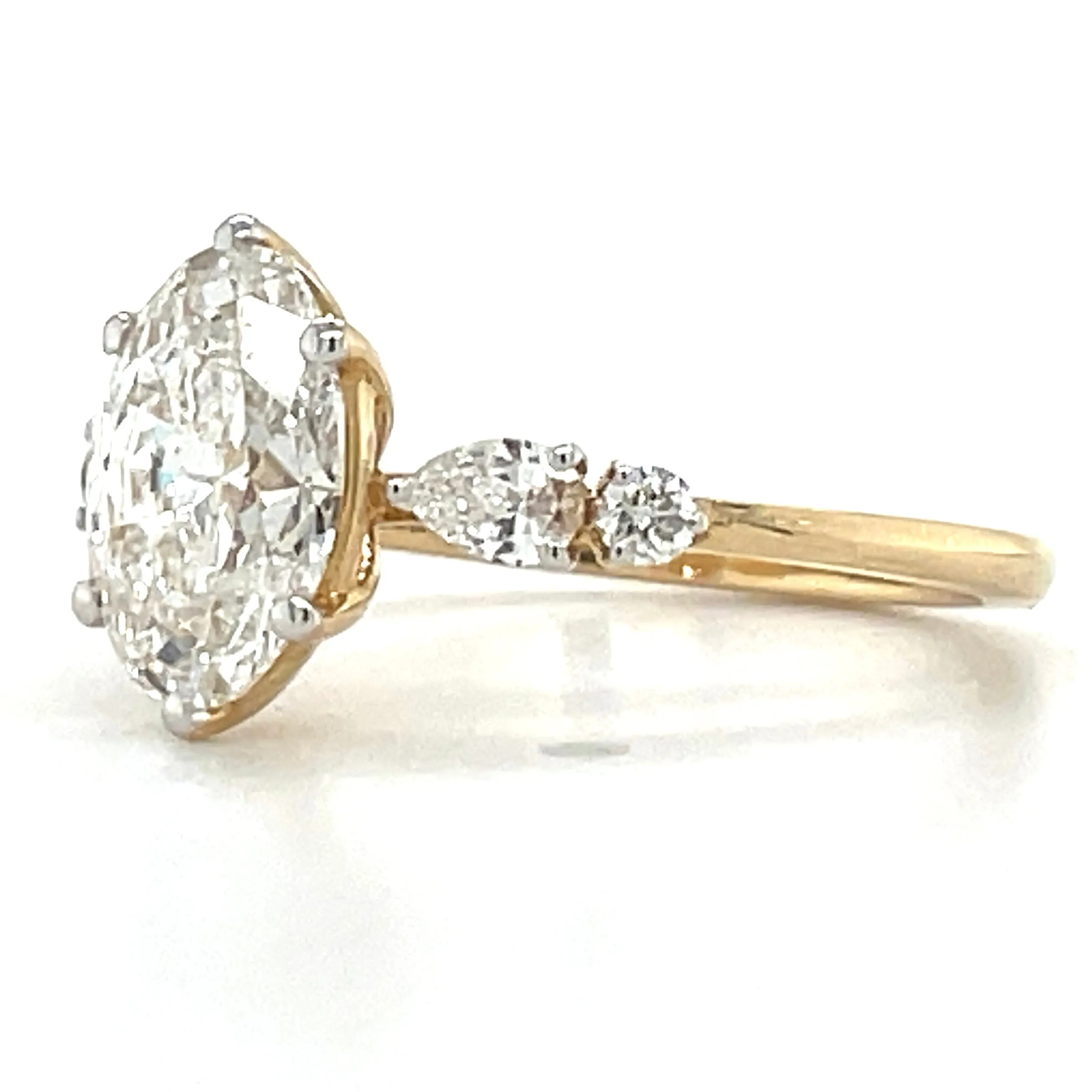 Alexa - 14ct Yellow Gold 2.25ct Laboratory Grown Six Claw Oval Diamond Engagement Ring With Side Stones