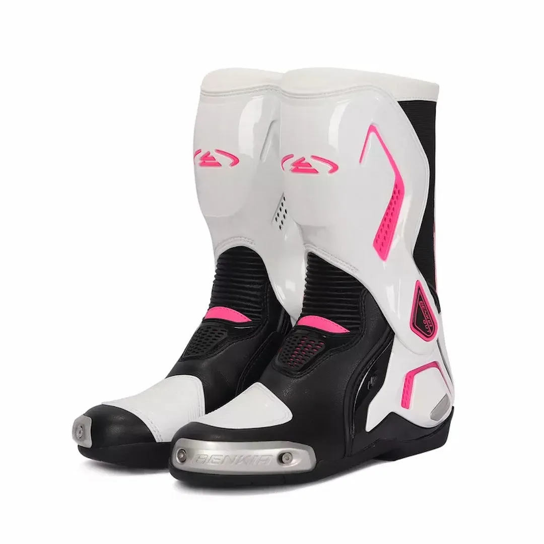 Allgoal White/Black/Pink Motorcycle Boots Women