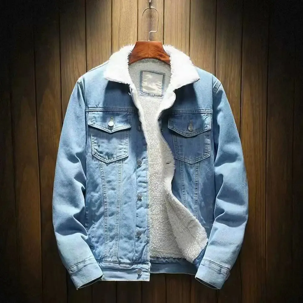 Alr™ Men's Denim Jacket with Lamb Cashmere Lining, Light Blue