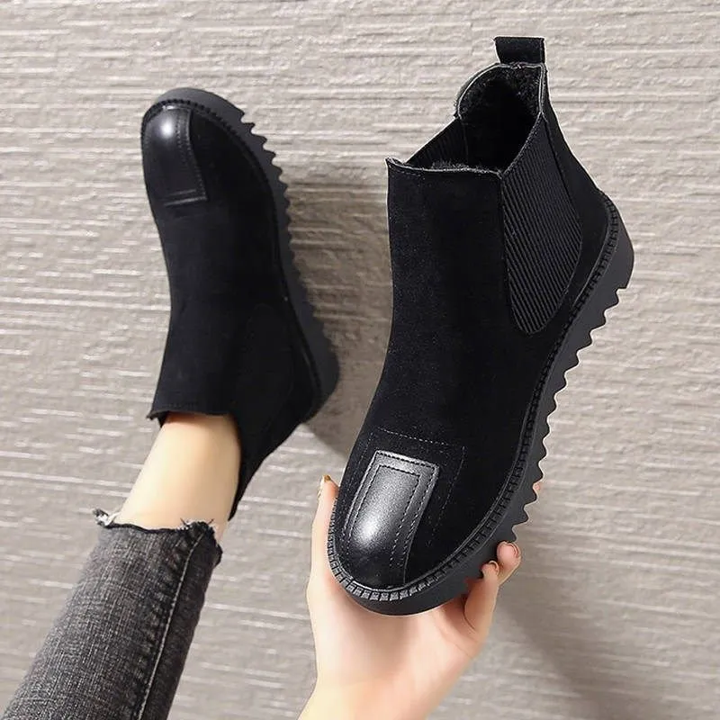 Amozae-  2024 Autumn Winter New Women Chelsea Booties Flat Female Short Tube Platform Retro Plus Velvet Cotton Shoes Woman Ankle Boots