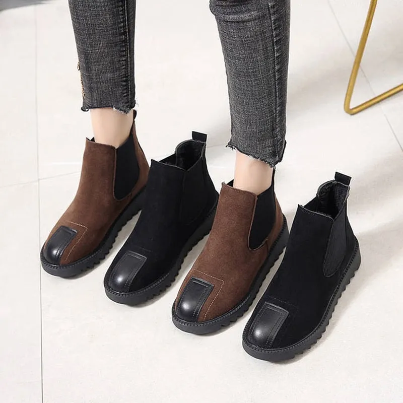 Amozae-  2024 Autumn Winter New Women Chelsea Booties Flat Female Short Tube Platform Retro Plus Velvet Cotton Shoes Woman Ankle Boots