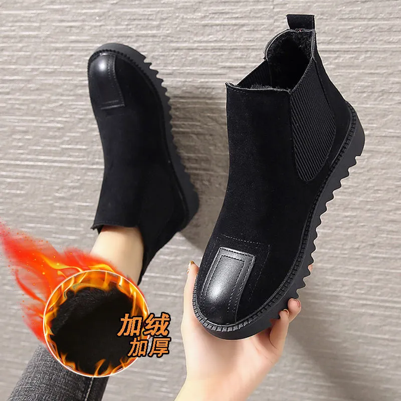 Amozae-  2024 Autumn Winter New Women Chelsea Booties Flat Female Short Tube Platform Retro Plus Velvet Cotton Shoes Woman Ankle Boots