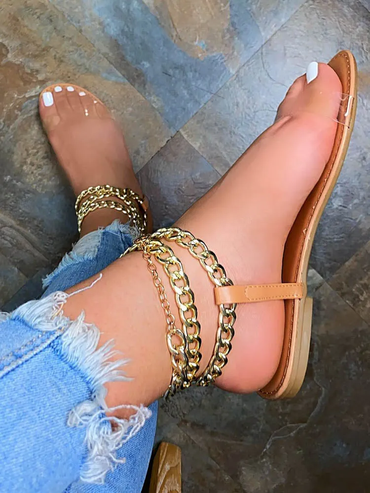 Amozae-Chain Transparent Flat Sandals