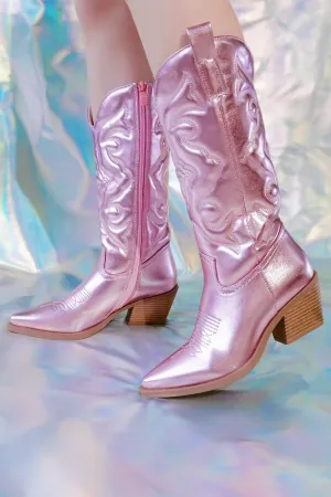 Amozae-Metallic Square Toe Knee High Cowboy Boots