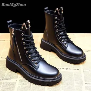 Amozae  Spring Luxury Chelsea Thick Soled Boots Women Platform Ankle Mid Calf Boots Female Fashion Black Velvet Zipper Casual Shoes