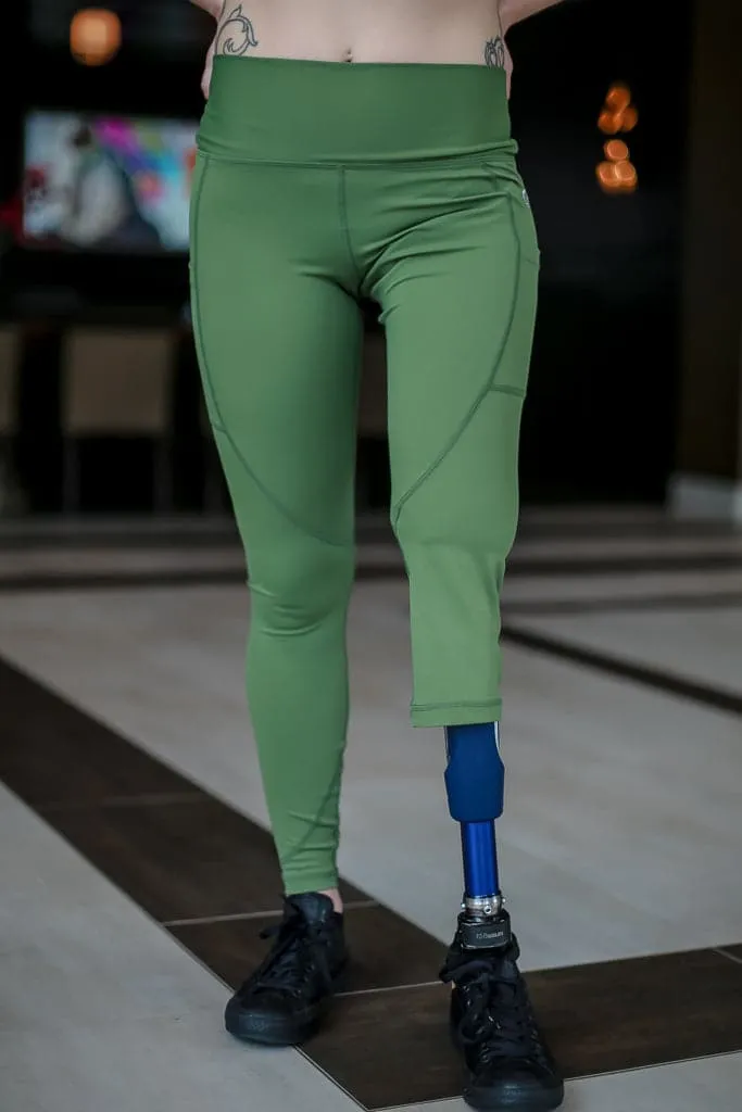 Amputee Leggings With Pockets | Right Leg Below the Knee | Military Green