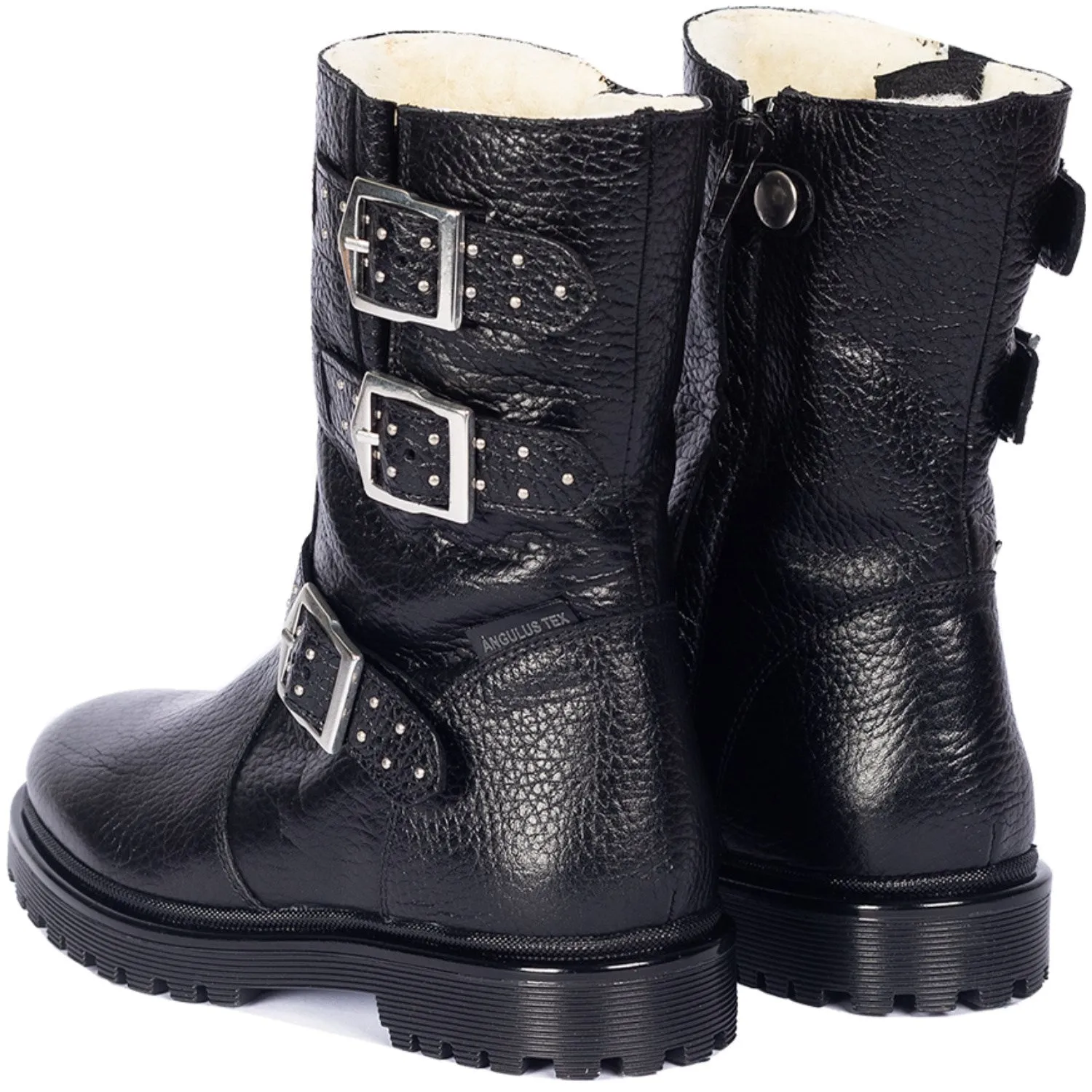 Angulus Black Tex boot with rivets, buckles and zipper