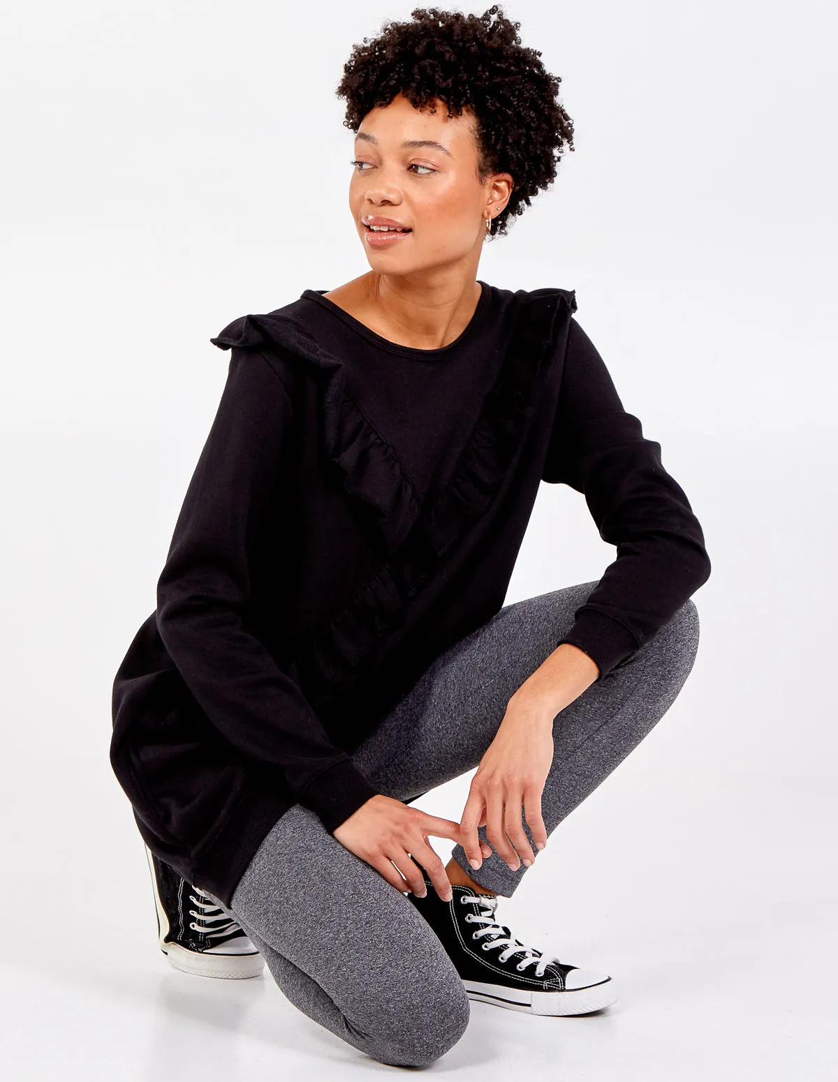 Asymmetric Frill Sweatshirt