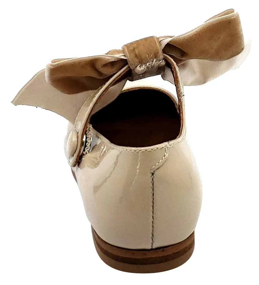 Atlanta Mocassin Girl's Snap Closure Velvet Bow Mary Jane, Taupe Sand